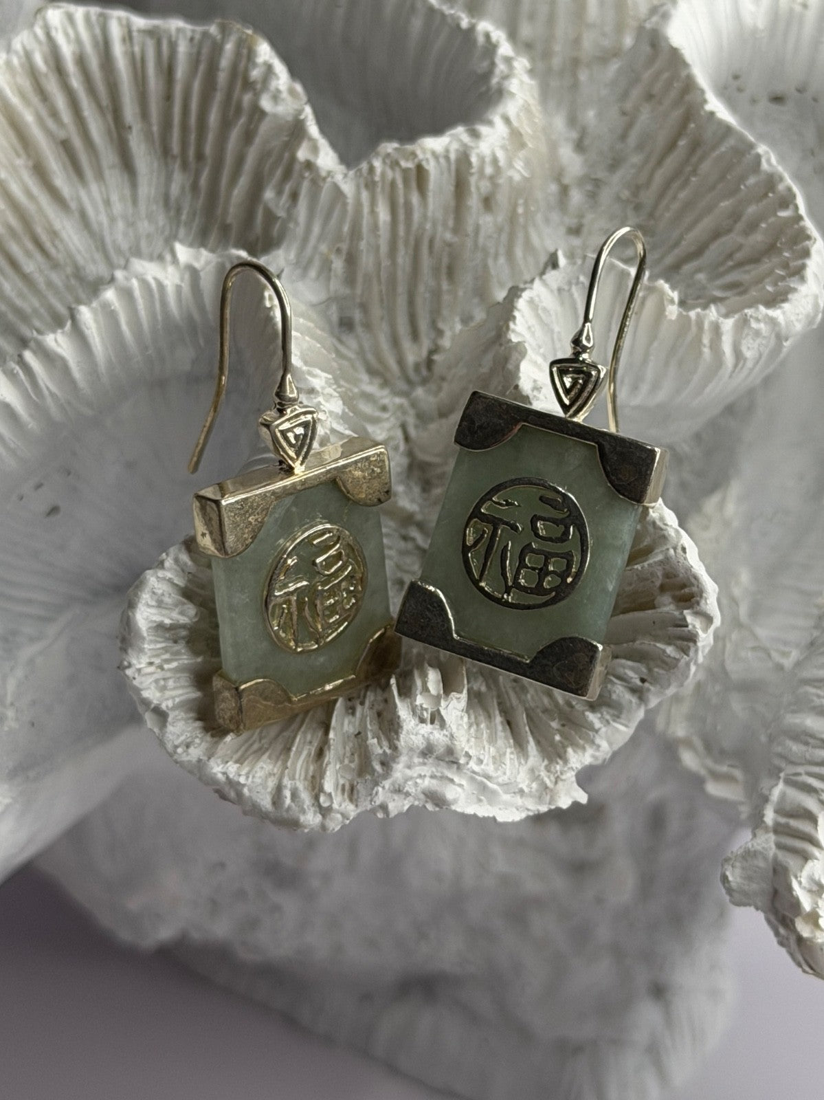 925 Sterling Silver Jade Earrings Length 1.30 Inch
