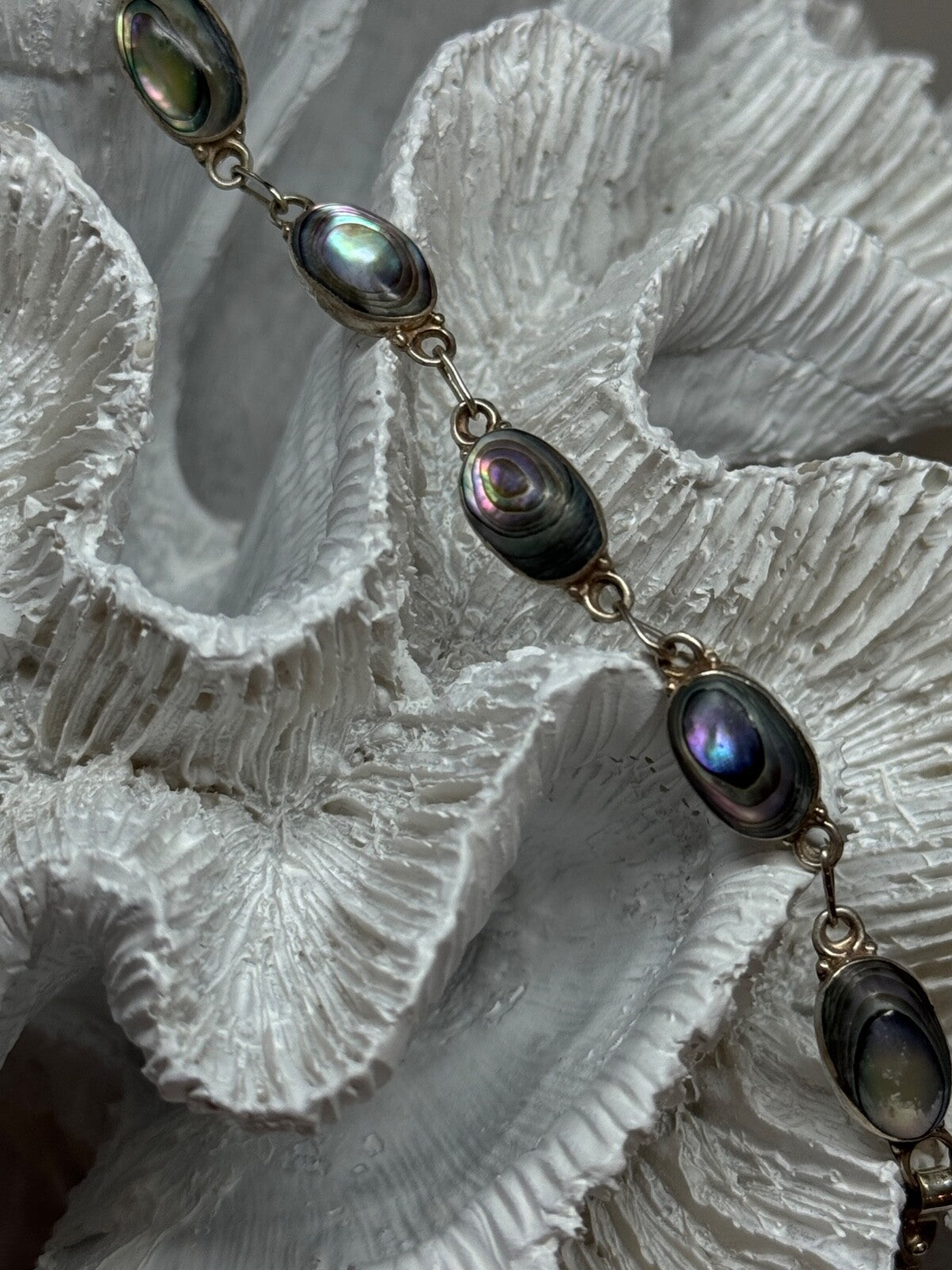 Vintage 925 Sterling Silver Abalone Bracelet Length 7 Inch