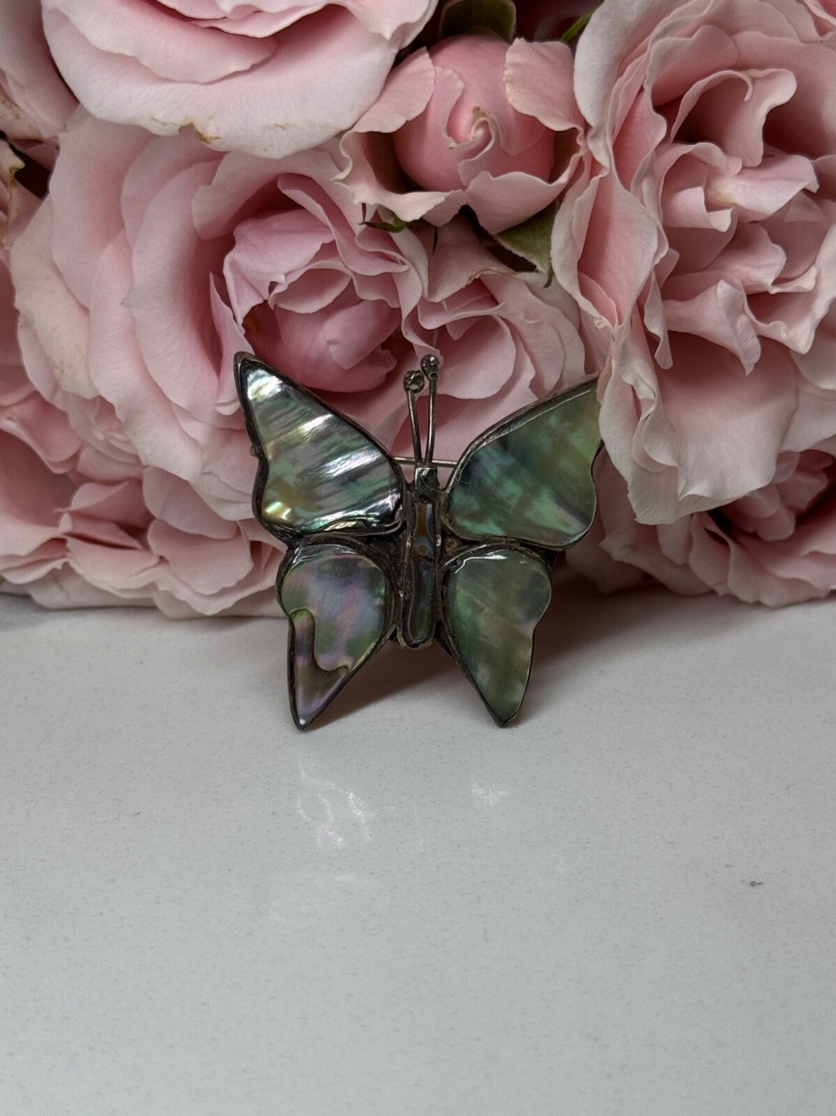 925 Sterling Silver Abalone Brooch Butterfly Length 1.5 In