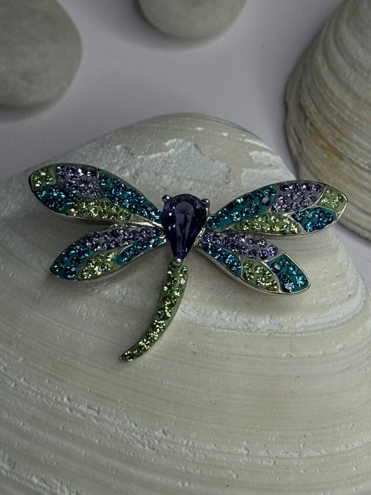 925 Sterling Silver Dragonfly Amethyst & Cz Pendant Length 1 Inch
