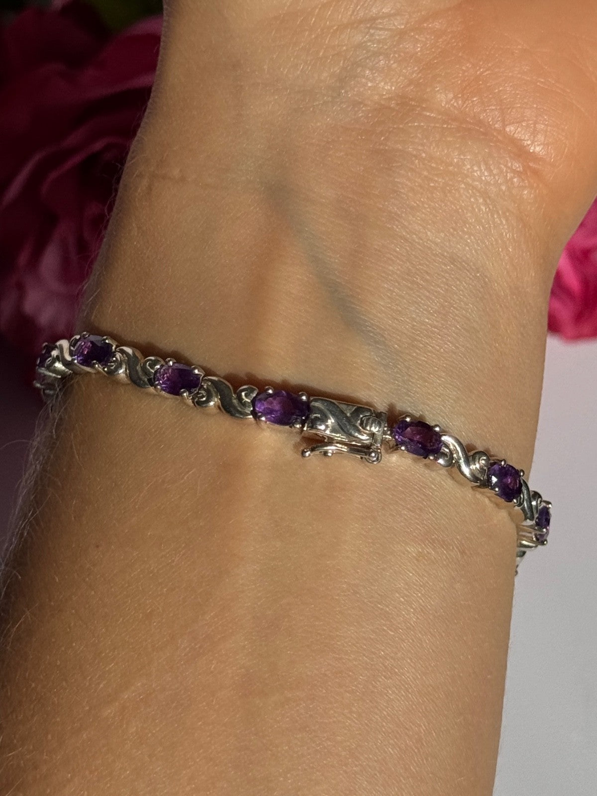 925 Sterling Silver Amethyst Bracelet 7.5 Inch