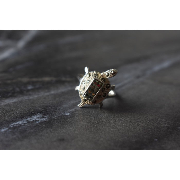 925 Sterling Silver Marcasites "Turtle" Ring Size 6.5