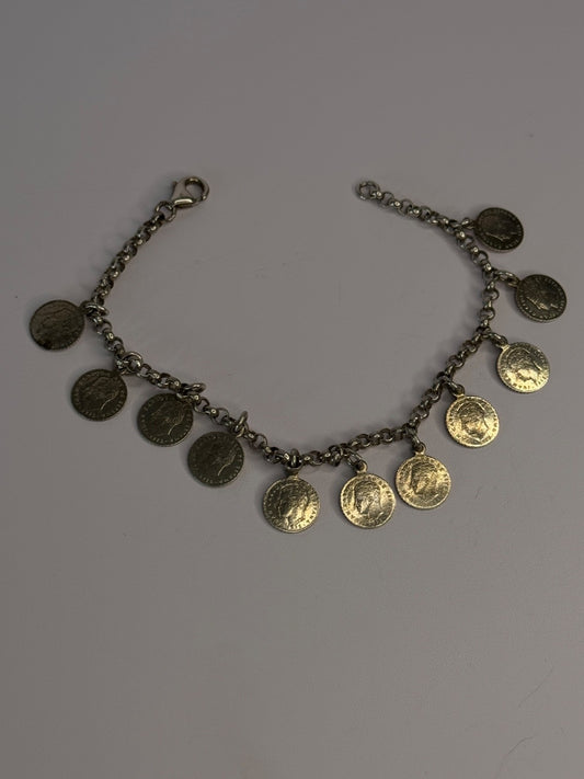 1975 Juan Carlos 925 Sterling Silver Bracelet Spanish Coin Length 7