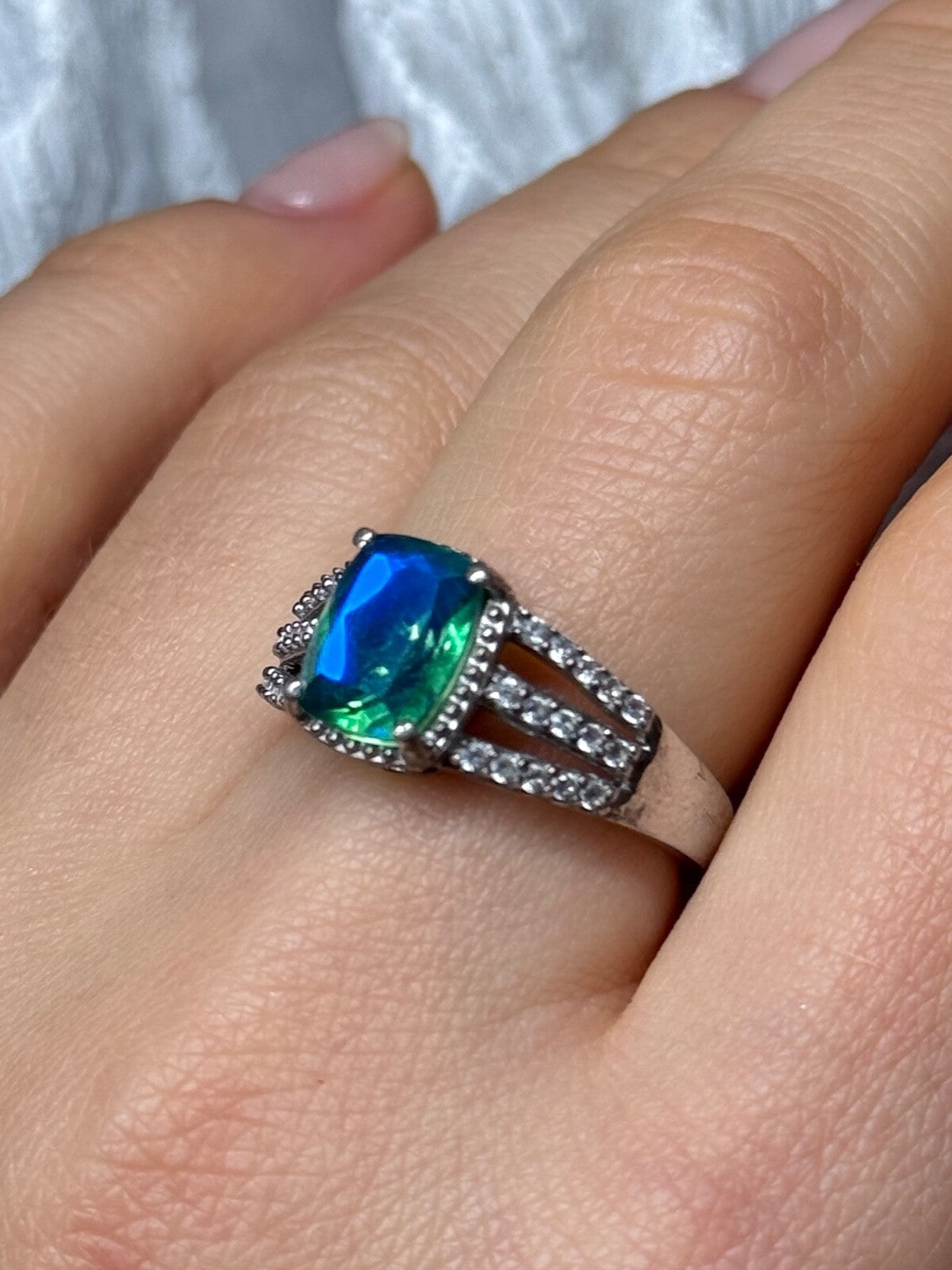 925 Sterling Silver Spinel & Beryl Ring Size 7.5