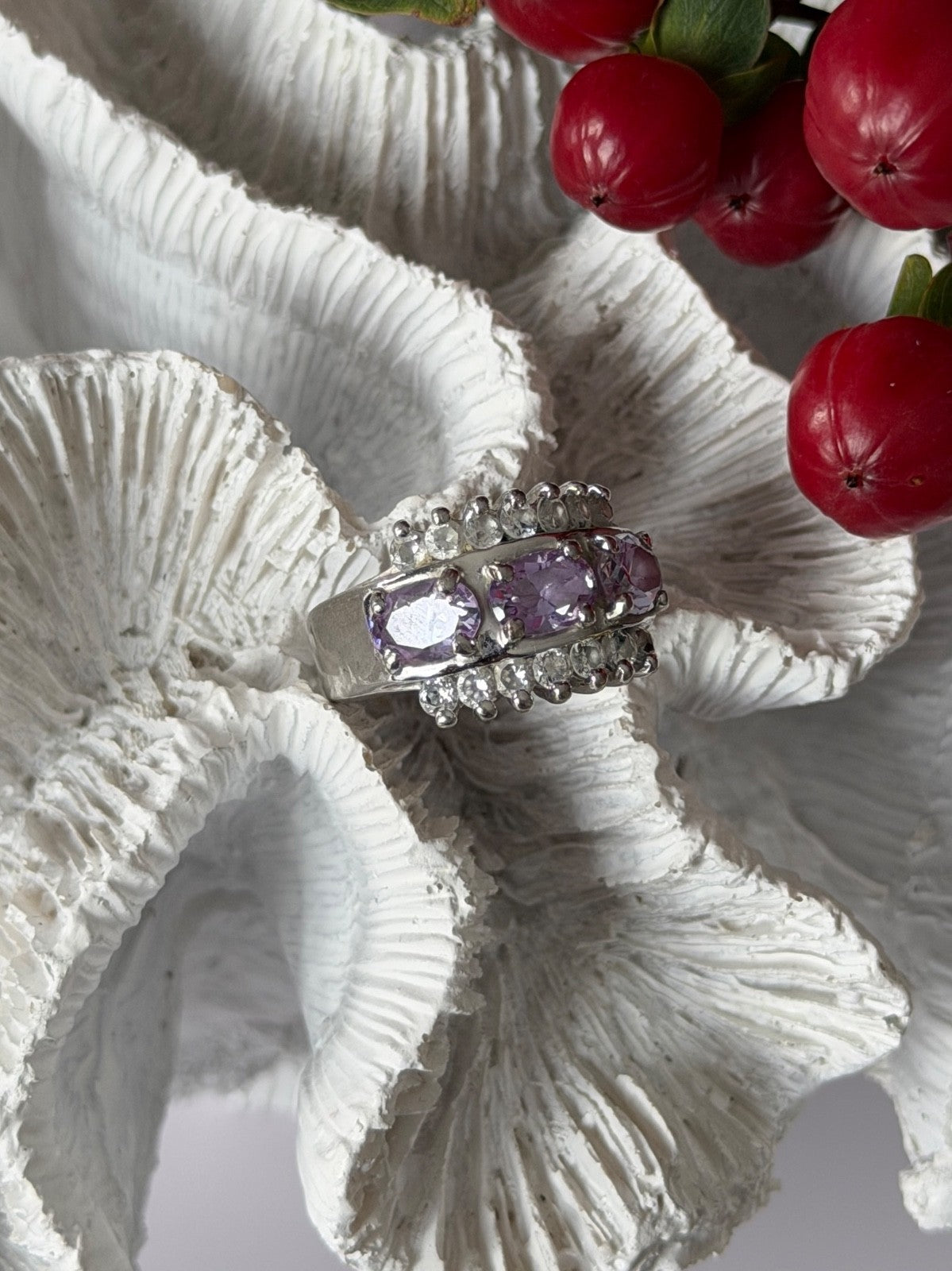 925 Sterling Silver Amethyst & Beryl Ring Size 7