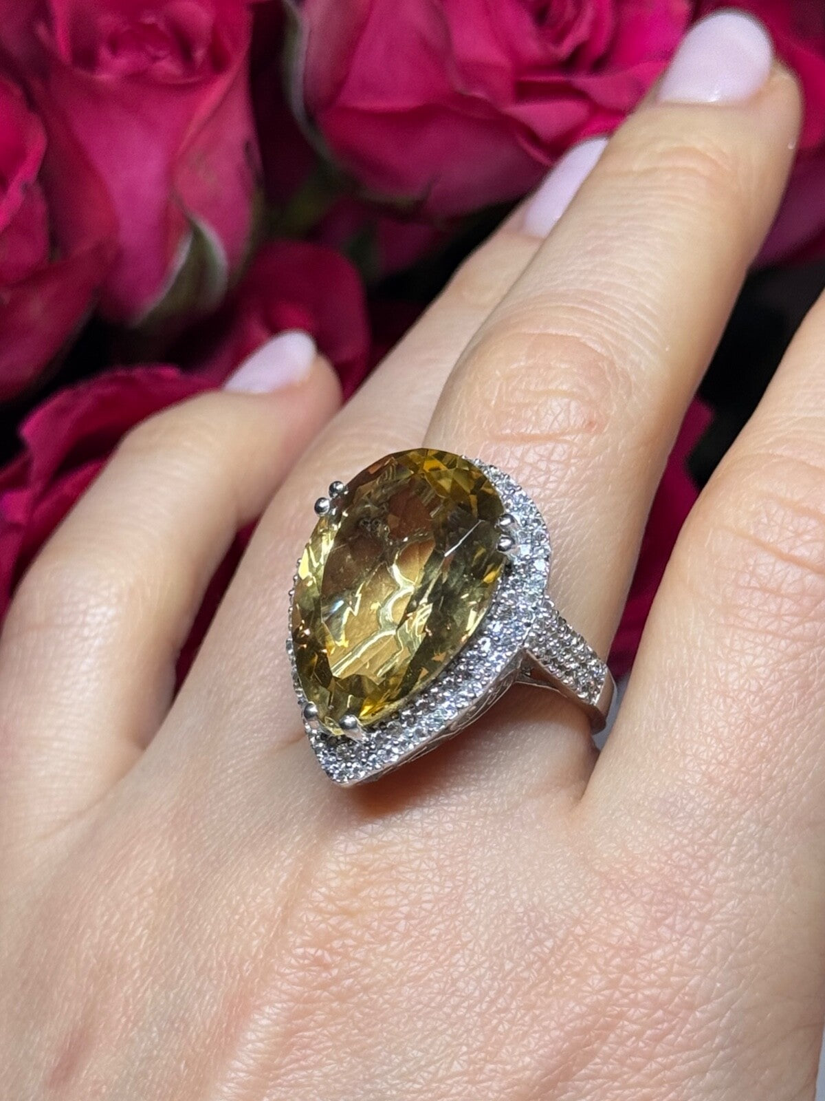 925 Sterling Silver Citrine & Beryl Ring Size 8.5