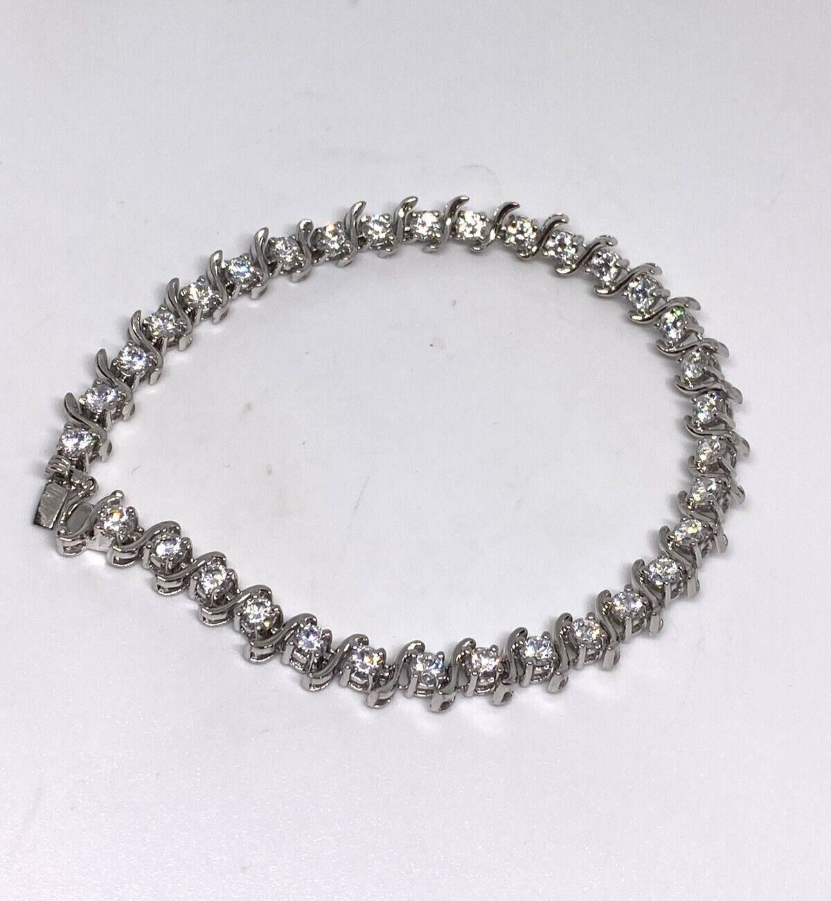 925 Sterling Silver CZ Bracelet 7.7 in