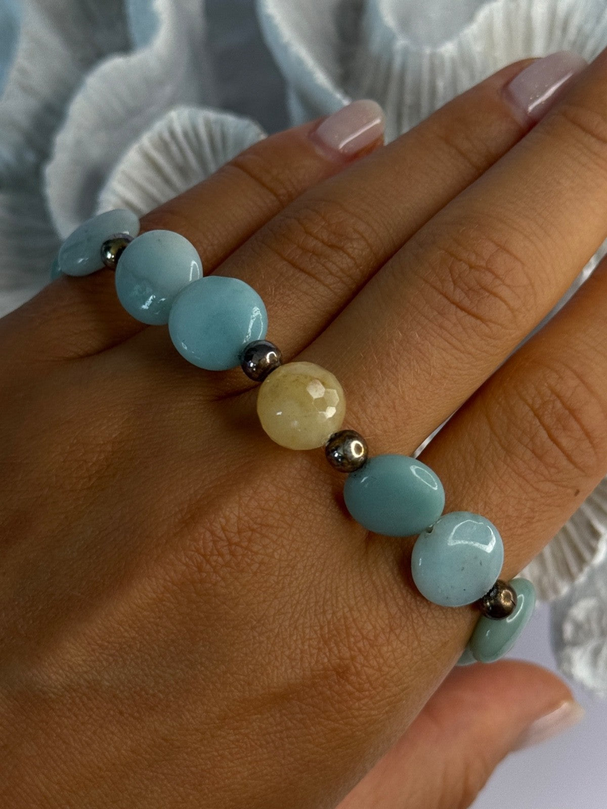 Beautiful 925 Sterling Silver Amazonite Stones Bracelet Length 7.5