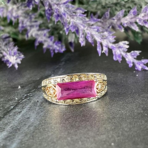 925 Sterling Silver Pink Topaz & CZ Ring Size 8.5