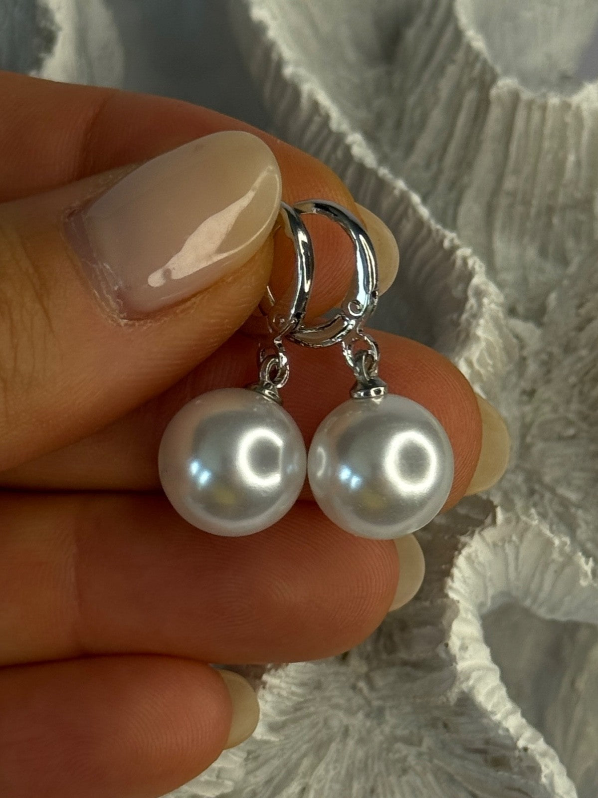 925 Sterling Silver Pearl Earrings Length 1.10 Inch