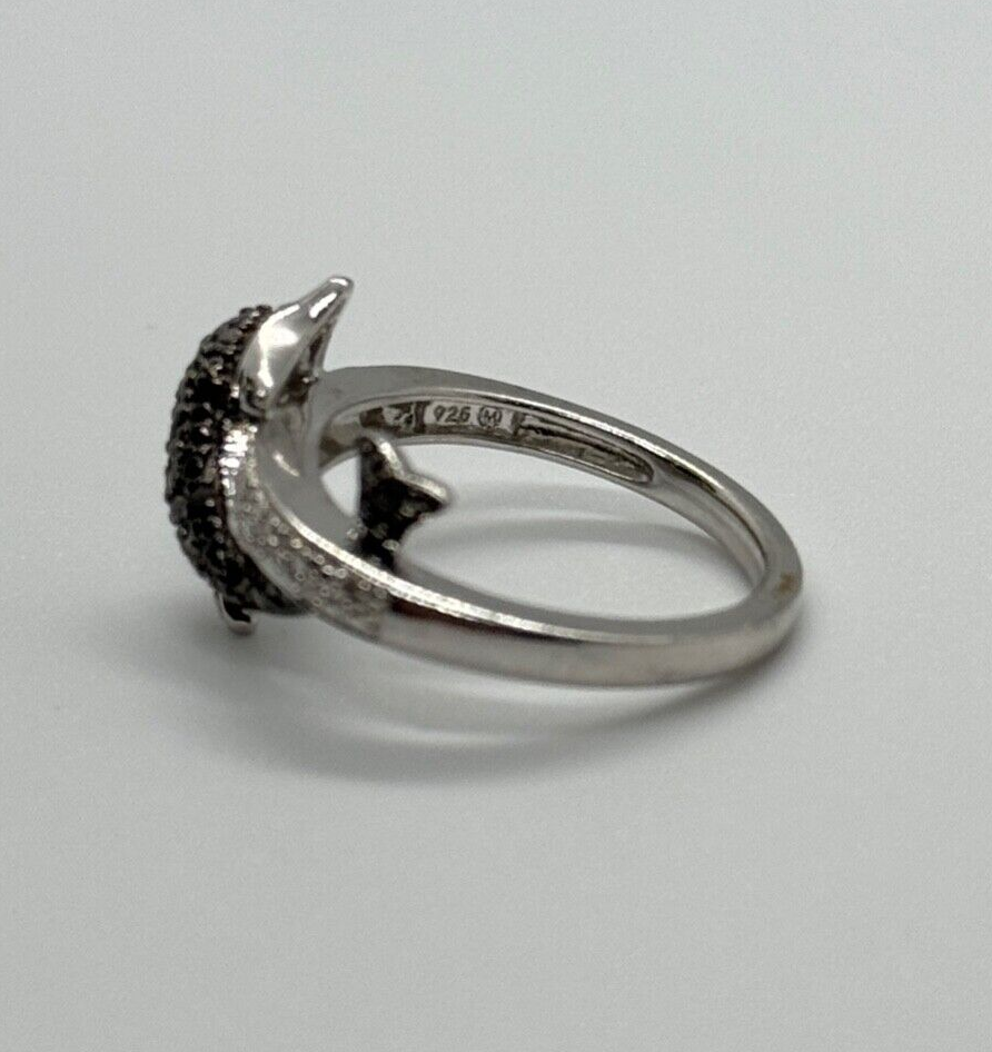 925 Sterling Silver Marcasite & CZ Dolphin Ring Size 6