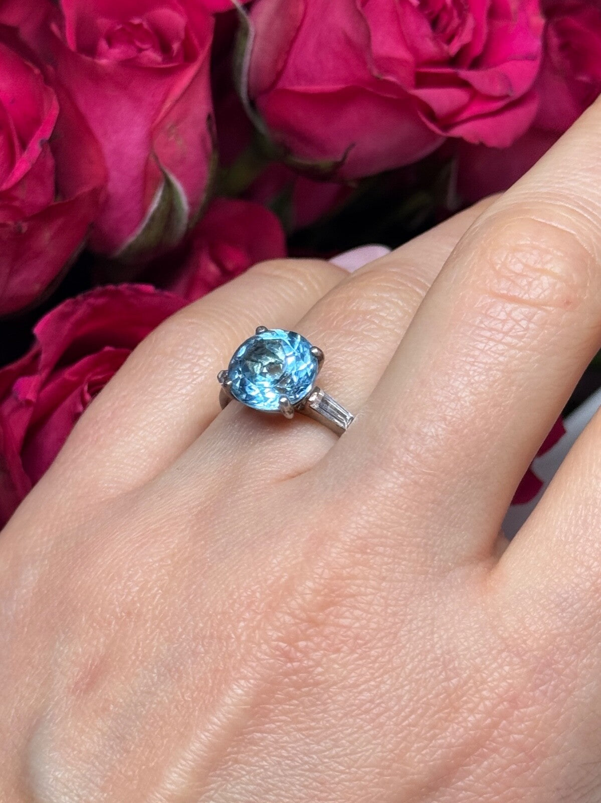 925 Sterling Silver Topaz & Beryl Ring Size 6