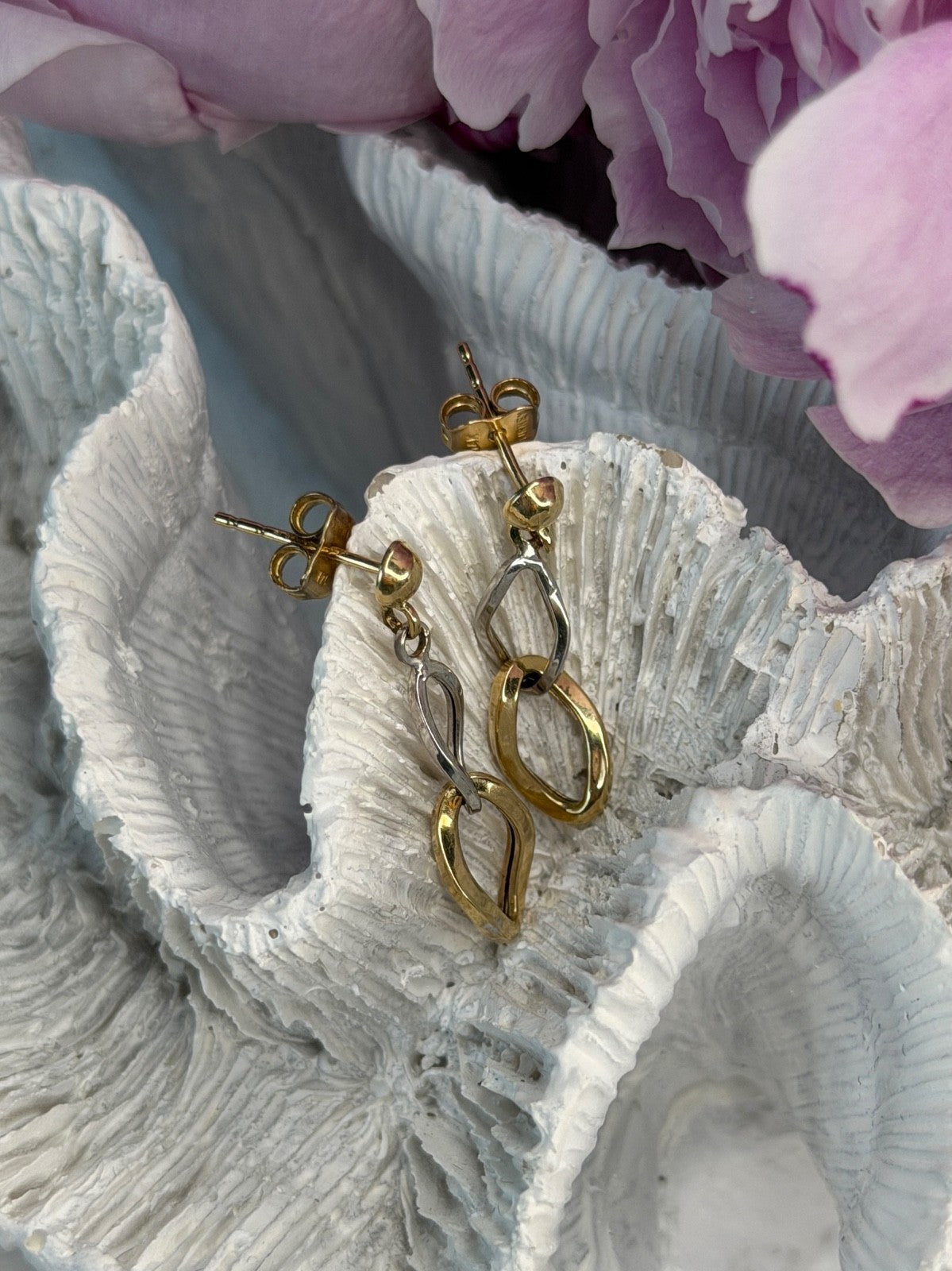 Aesthetic 14K Yellow & White Gold Earrings Length 1 Inch