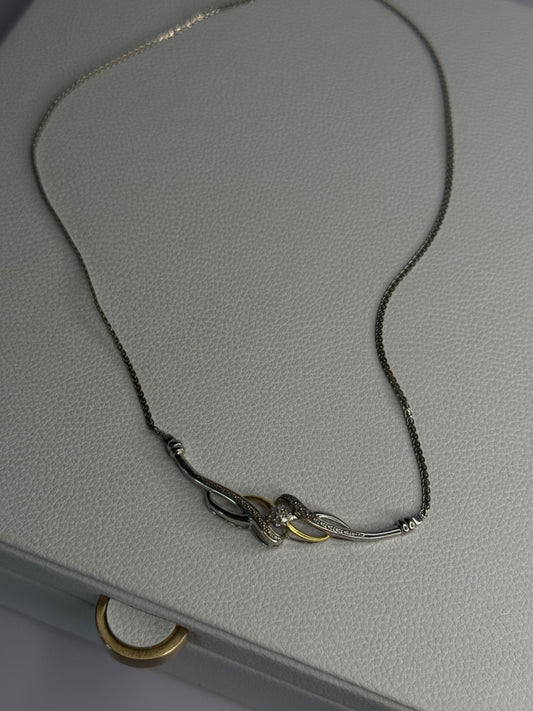 Elegant 925 Sterling Silver Gold Plated Part Diamond Necklace