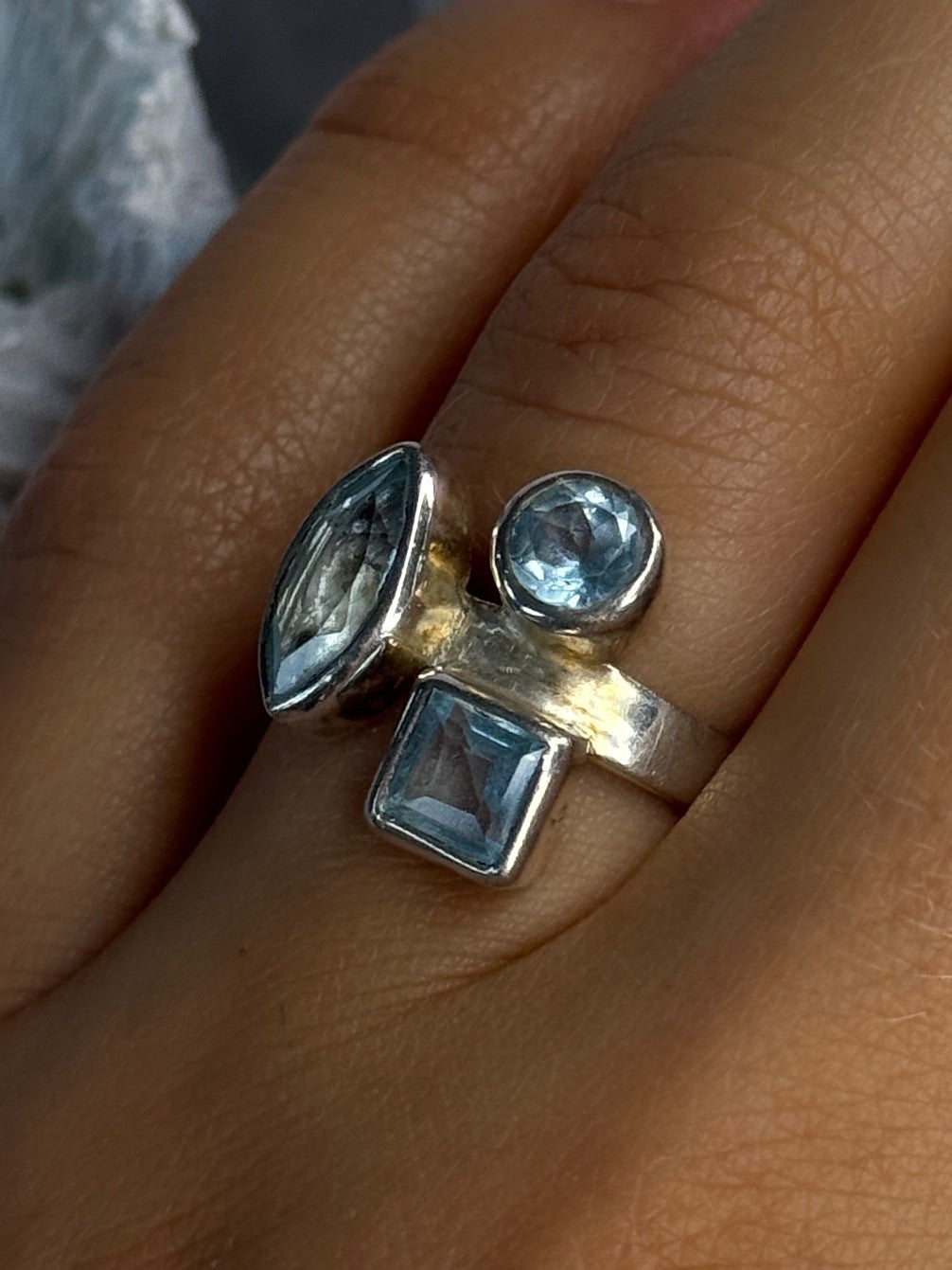 925 Sterling Silver Blue Topaz Ring Size 7