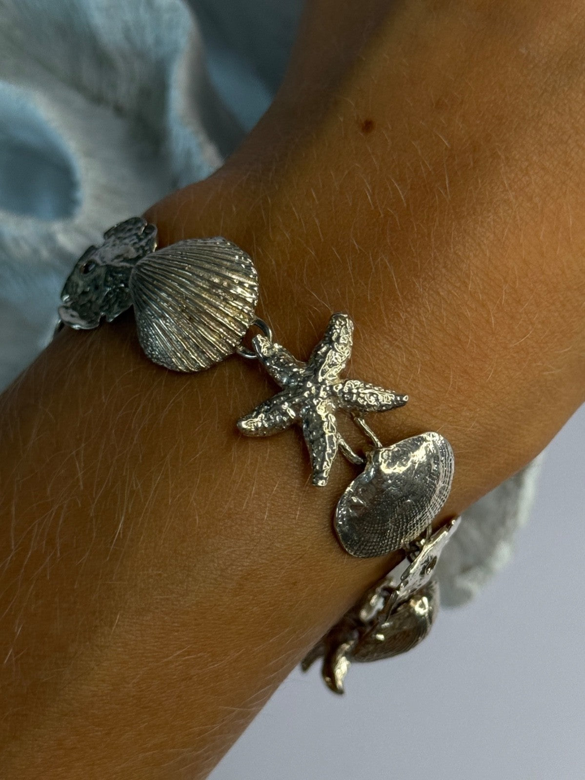 Summer Ocean Shell Star 925 Sterling Silver Bracelet Length 7