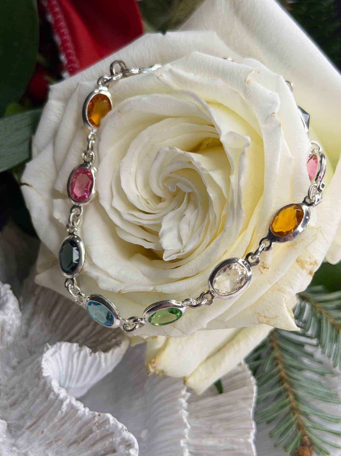 Italy Milor 925 Sterling Silver Multi Color Crystals Bracelet Size 7.5