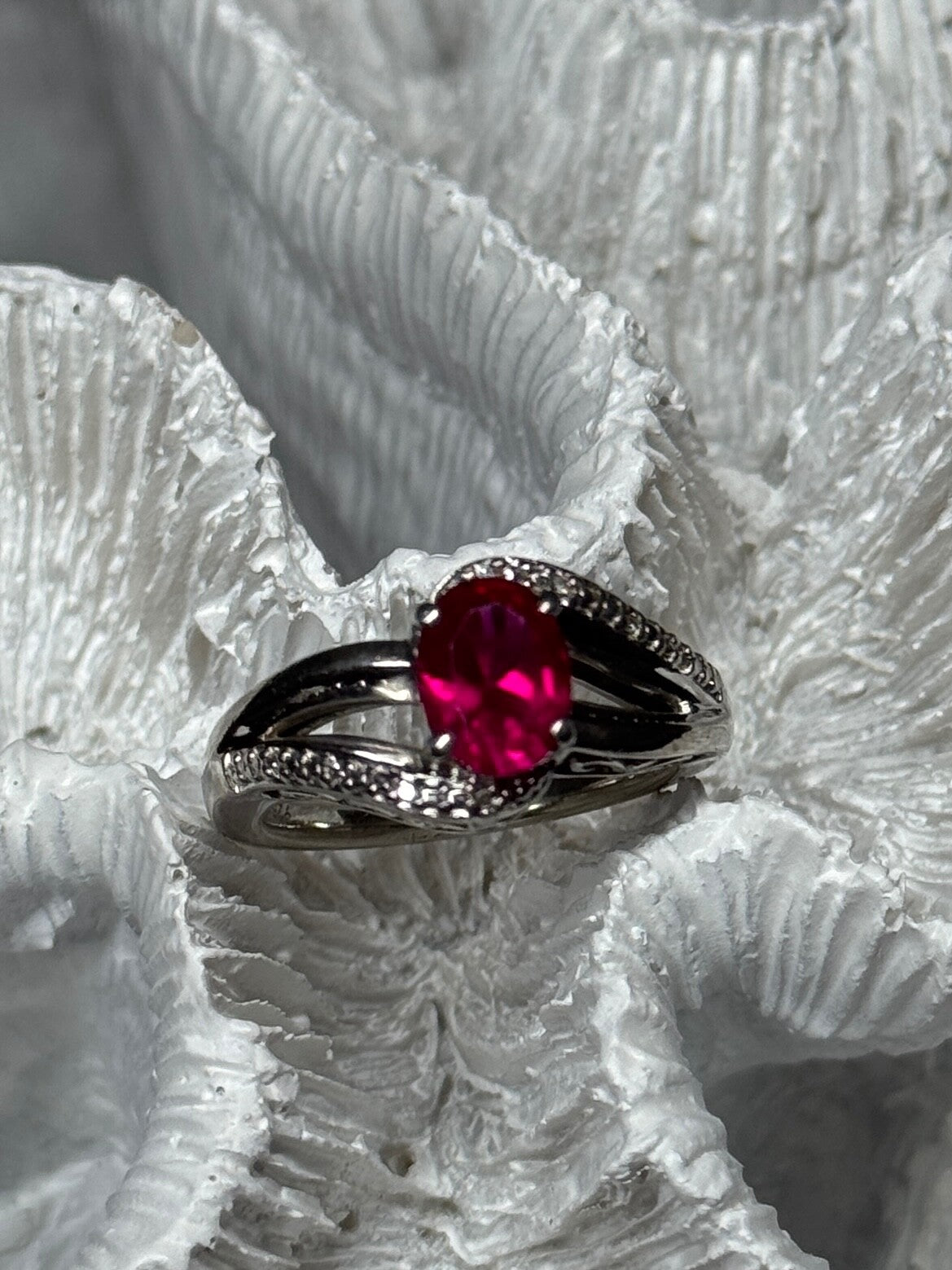 925 Sterling Silver Ruby Ring Size 6