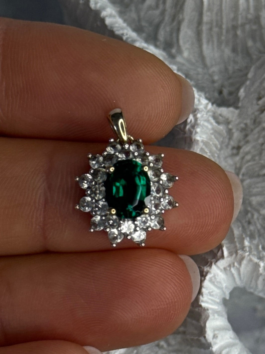 925 Sterling Silver Gold Plated Emerald & Beryl Pendant Length 0.80 Inch