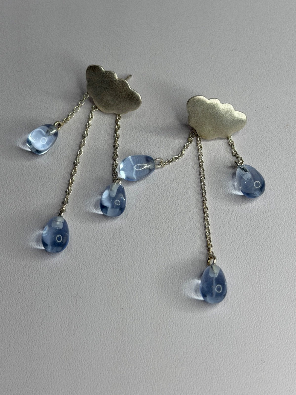 Cloud Tassel Raindrops 925 Sterling Silver Blue Crystal Earrings