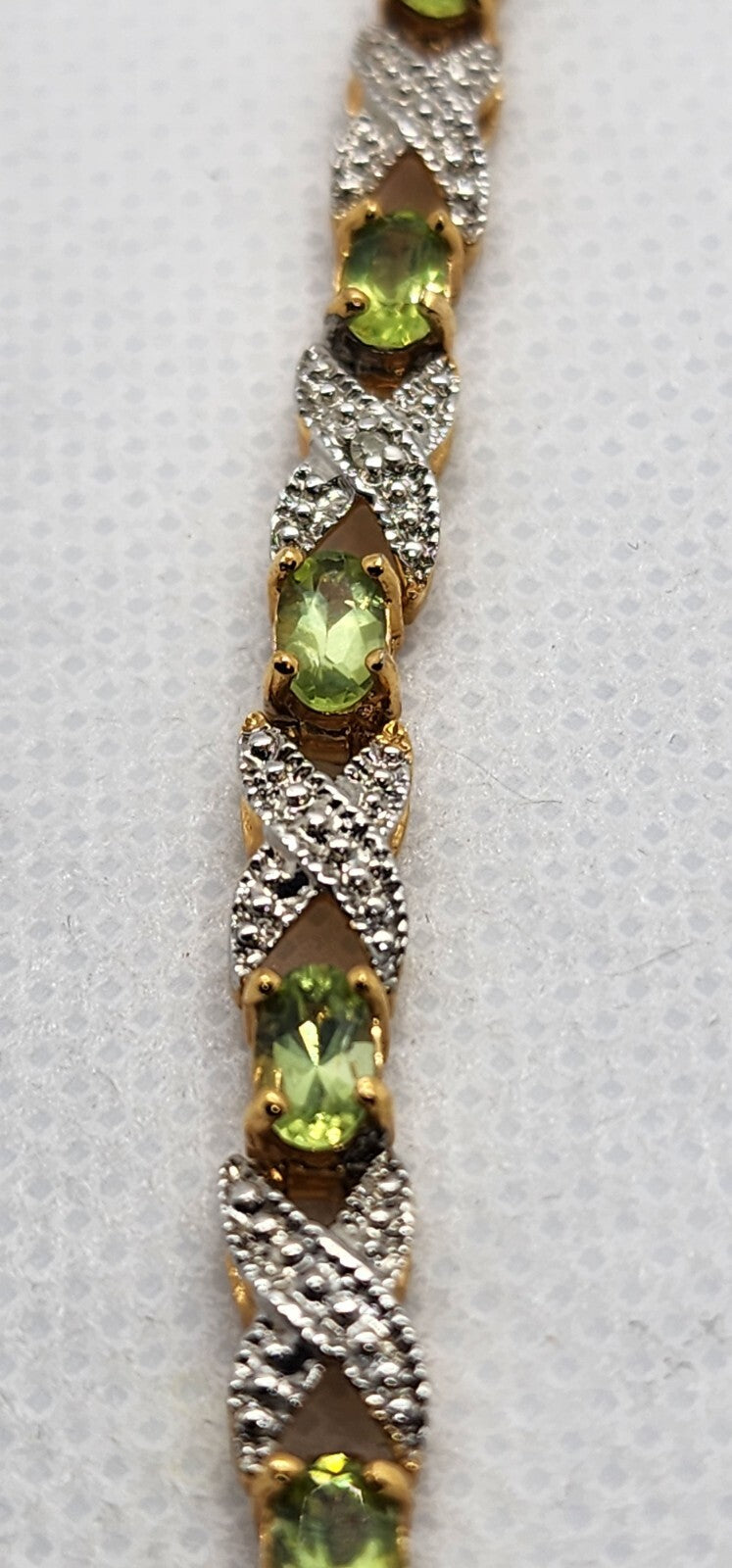 925 Sterling Silver Vermeil Peridot AND Diamonds Bracelet Size 7 IN