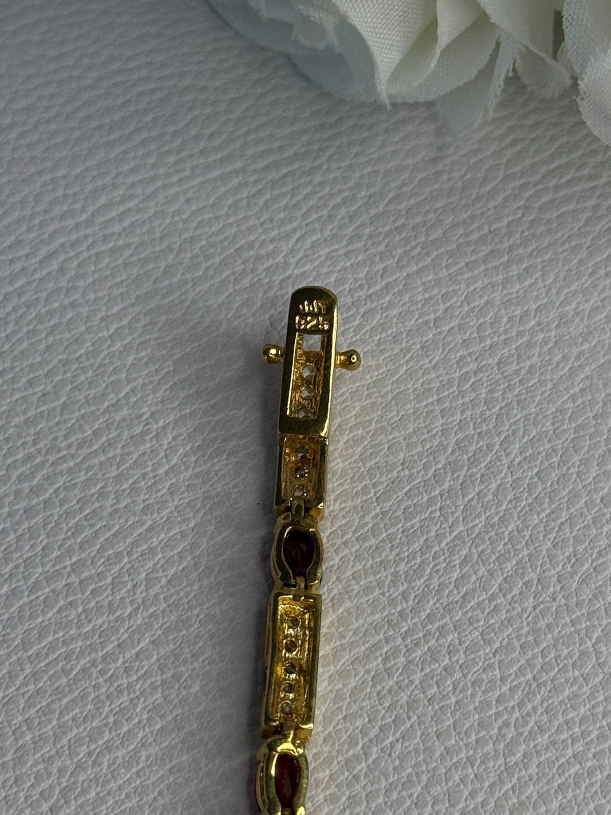 925 Sterling Silver Gold Plated Jjt Garnet & CZ Bracelet Length 7.5