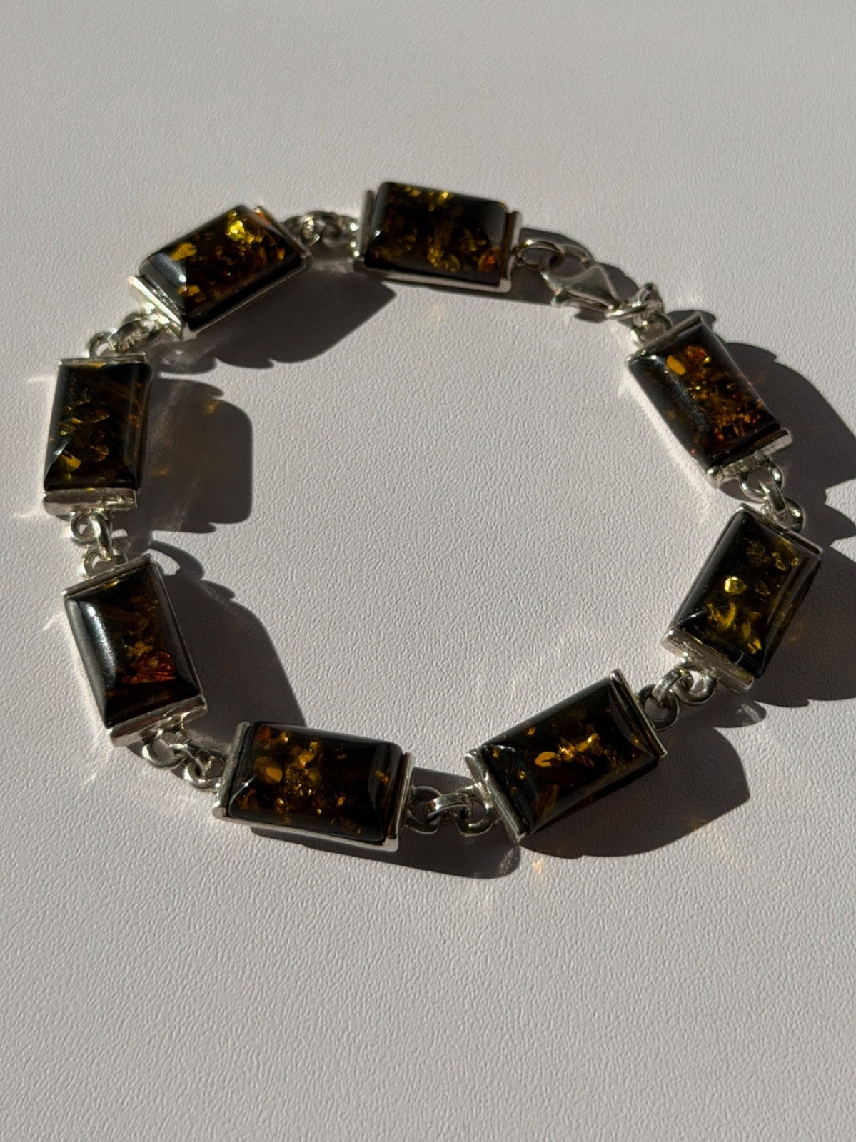 925 Sterling Silver Amber Bracelet Size 7