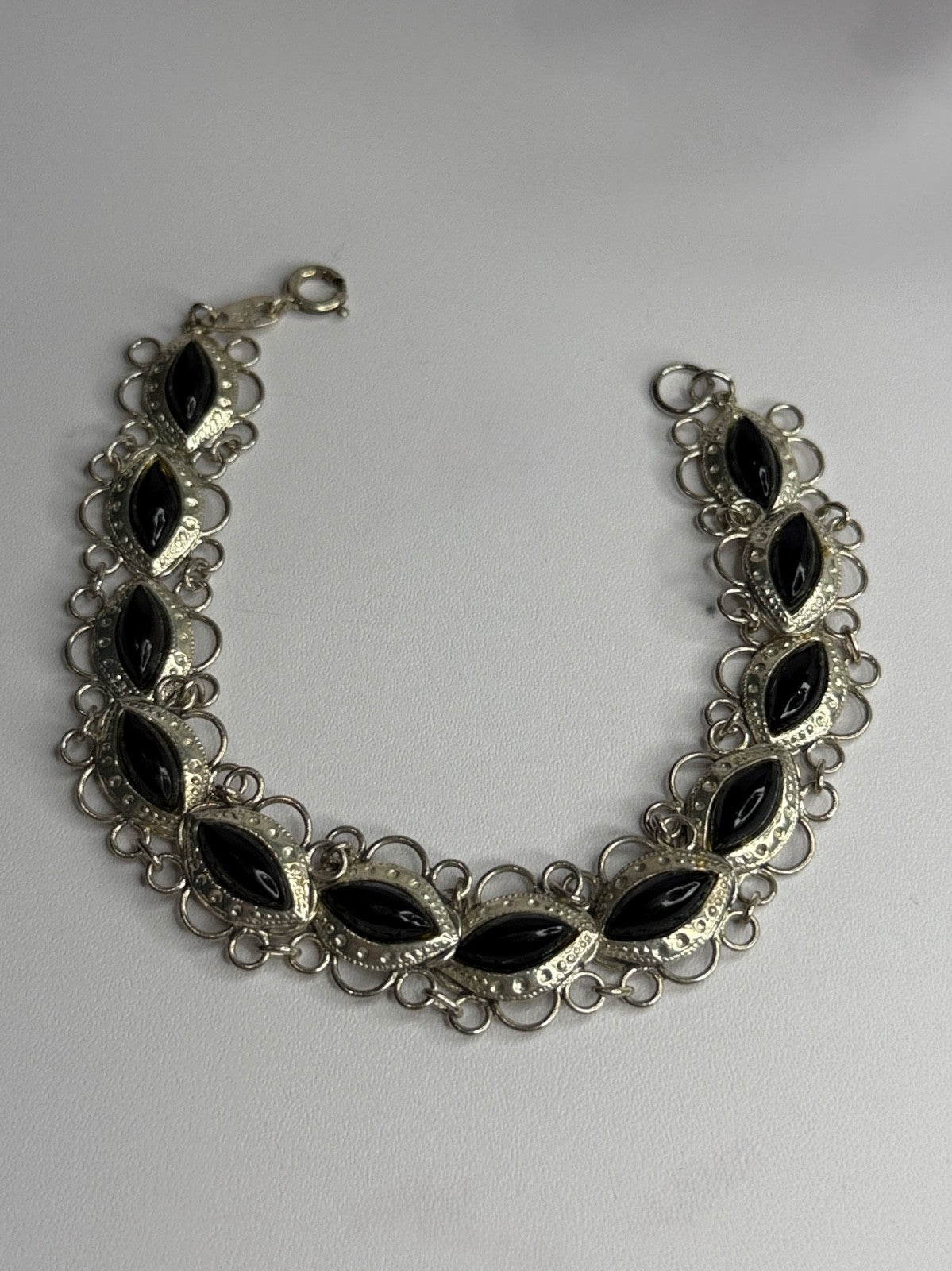925 Sterling Silver Onyx Bracelet Length 7