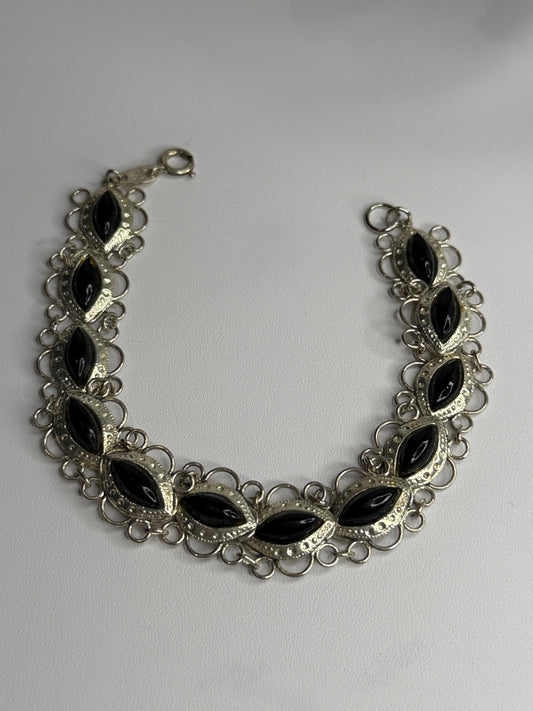 925 Sterling Silver Onyx Bracelet Length 7