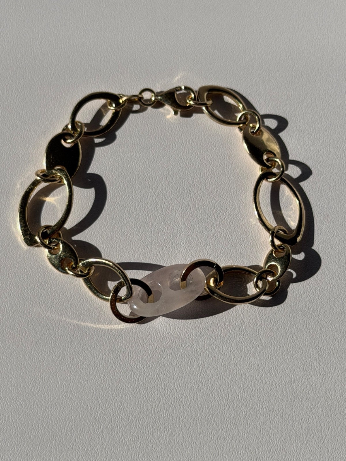 Italy 925 Sterling Silver Gold Plated Rose Quartz Bracelet