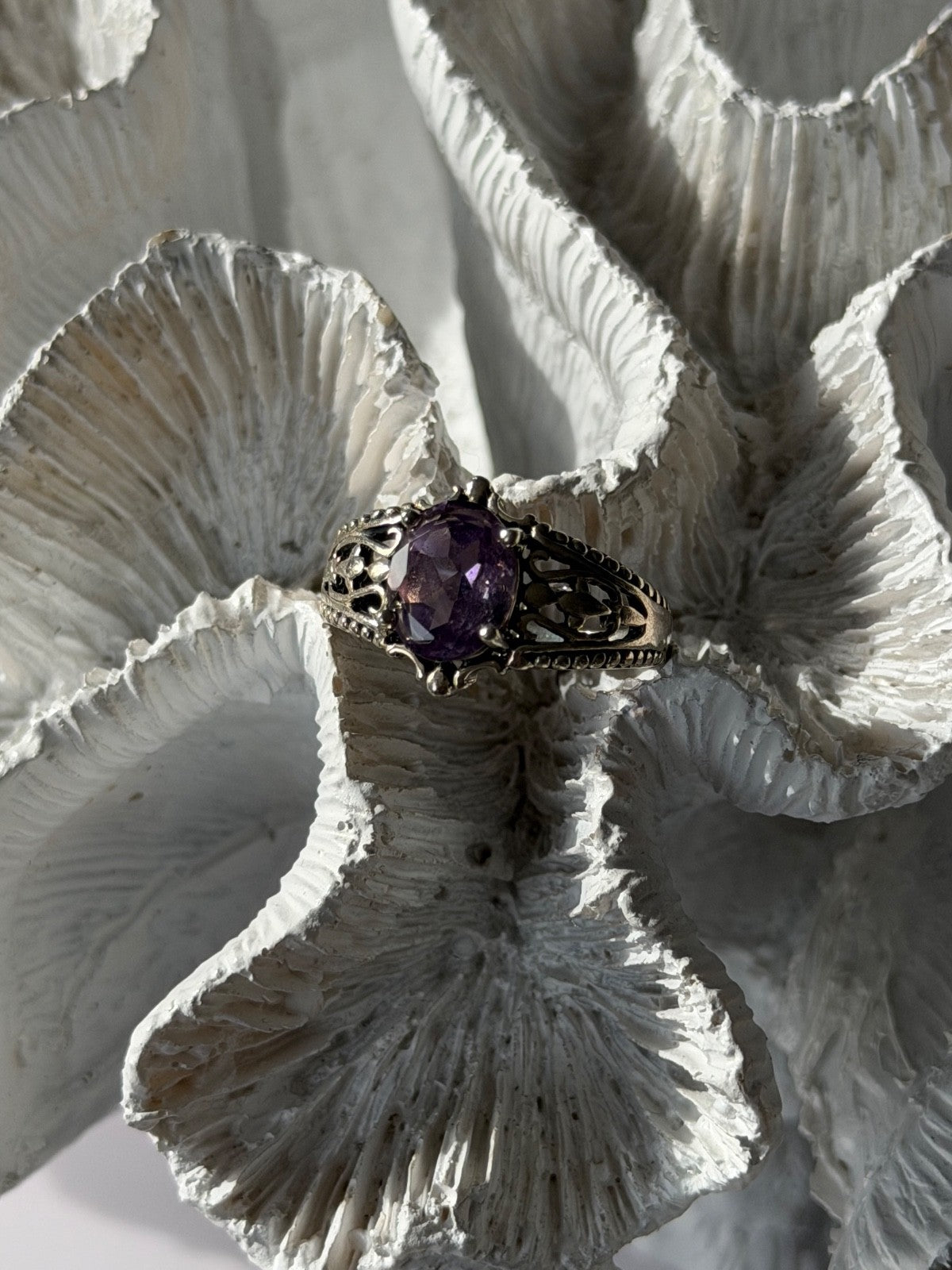 Vintage 925 Sterling Silver Amethyst Ring Size 8