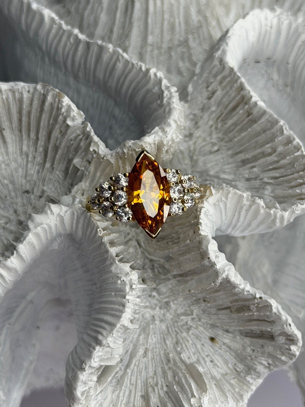 925 Sterling Silver Gold Plated Cz Ring Size 6.5
