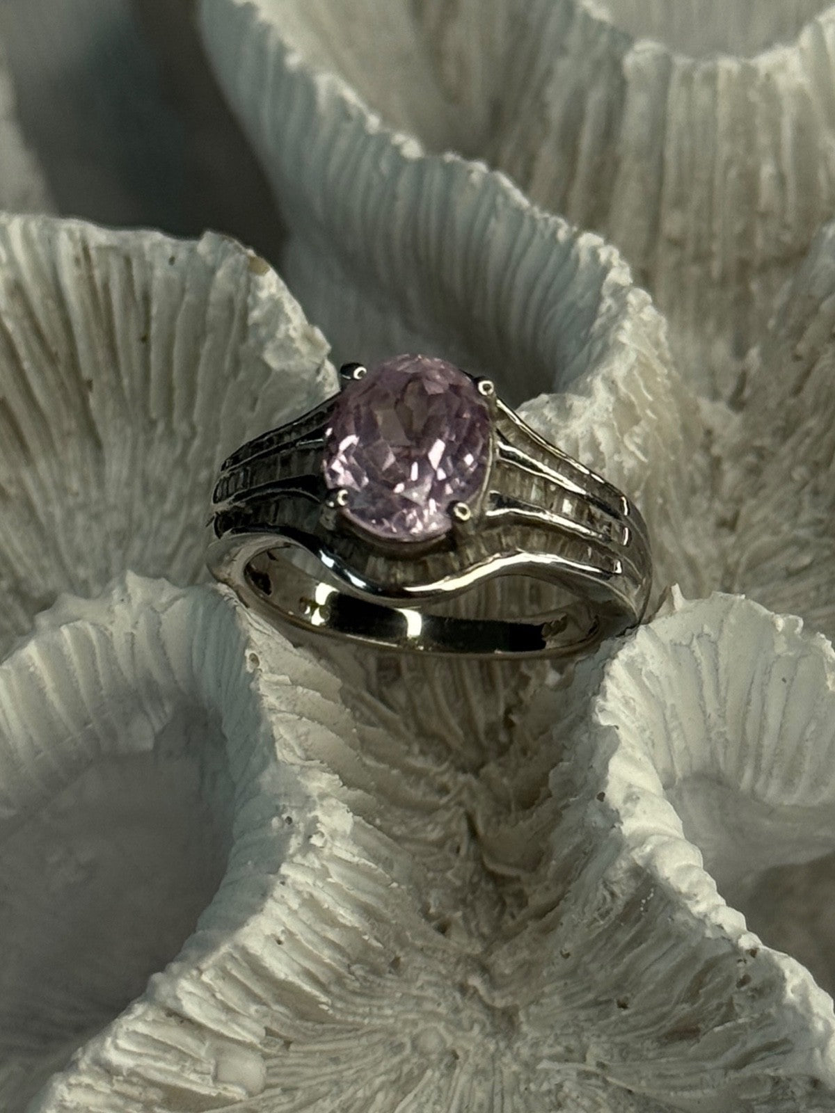 925 Sterling Silver Morganite & Beryl Ring Size 8