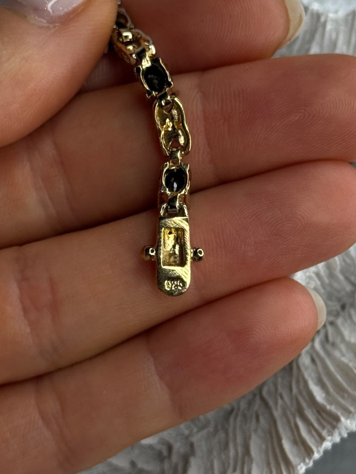925 Sterling Silver Gold Plated Sapphire & Diamond Bracelet Length 7.5