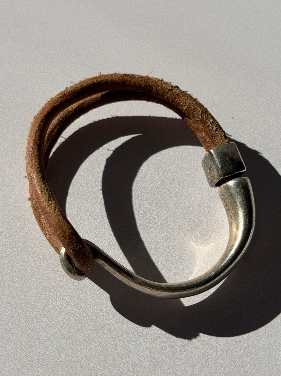 Vintage Brown Leather & 925 Sterling Silver Bracelet