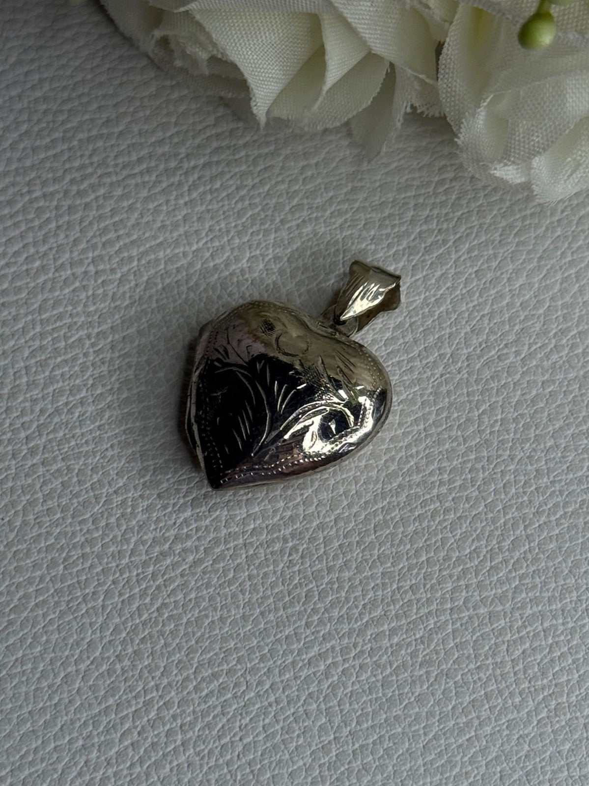 Retro 925 Sterling Silver Etched Heart Locket Pendant Length 1.20 Inch