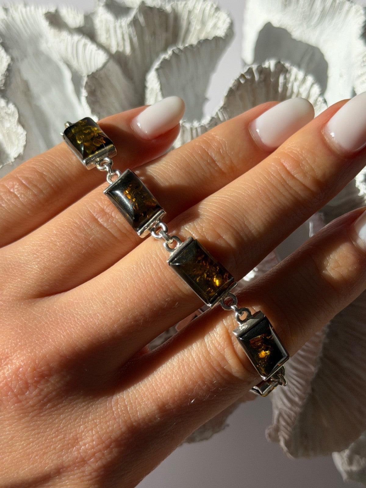 925 Sterling Silver Amber Bracelet Size 7