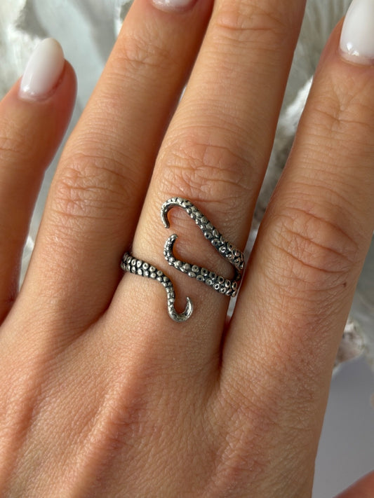 Adjustable Octopus Tentacle Wrap 925 Sterling Silver Ring Size 9