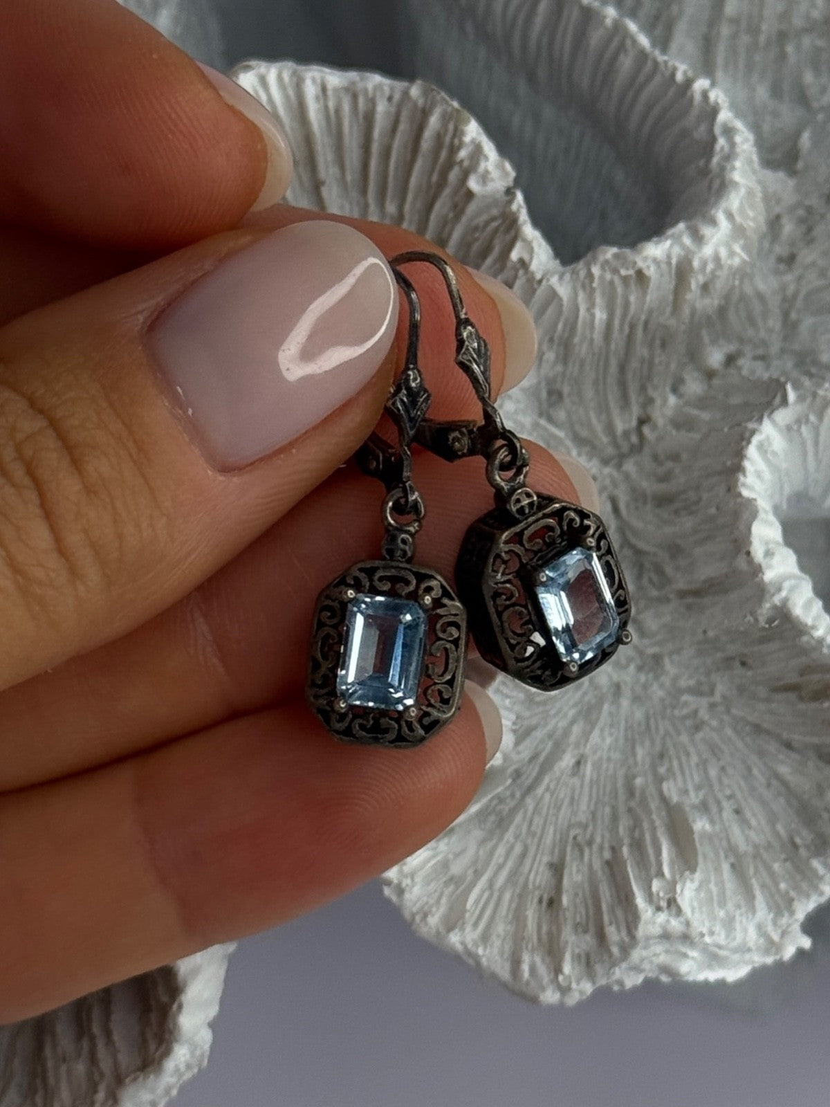 Vintage 925 Sterling Silver Blue Topaz Earrings Length 1.30 Inch