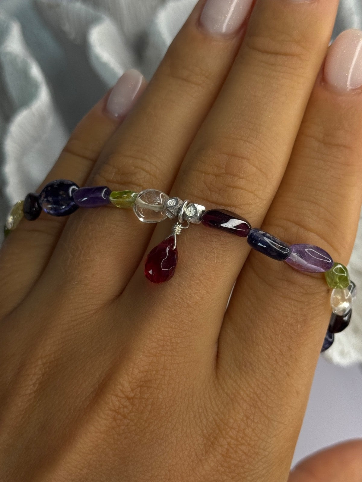 925 Sterling Silver Multi Color Gemstones Bracelet Length 7.5