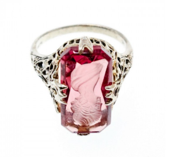 925 Sterling Silver Pink Agate "Cameo" Ring Size 6