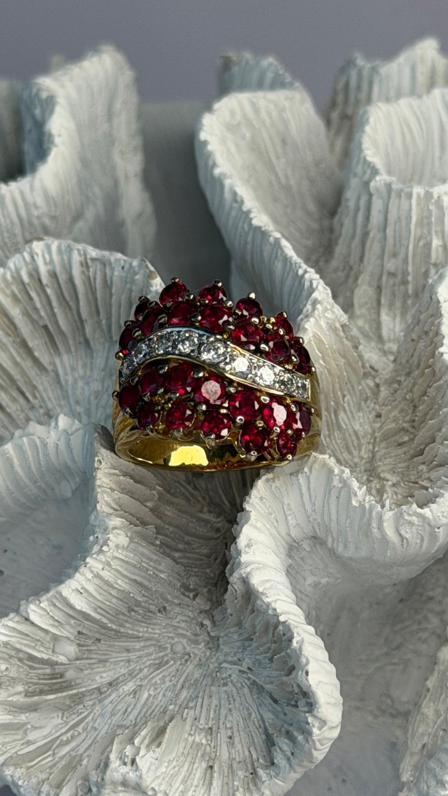 925 Sterling Silver Gold Plated Red & White Spinel Ring Size 9