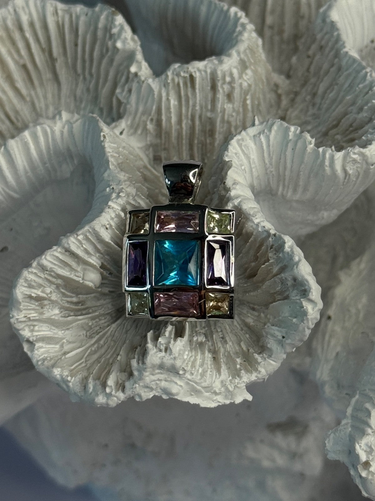 Fas 925 Sterling Silver Multi Color Tourmaline Pendant Length 0.90 Inch