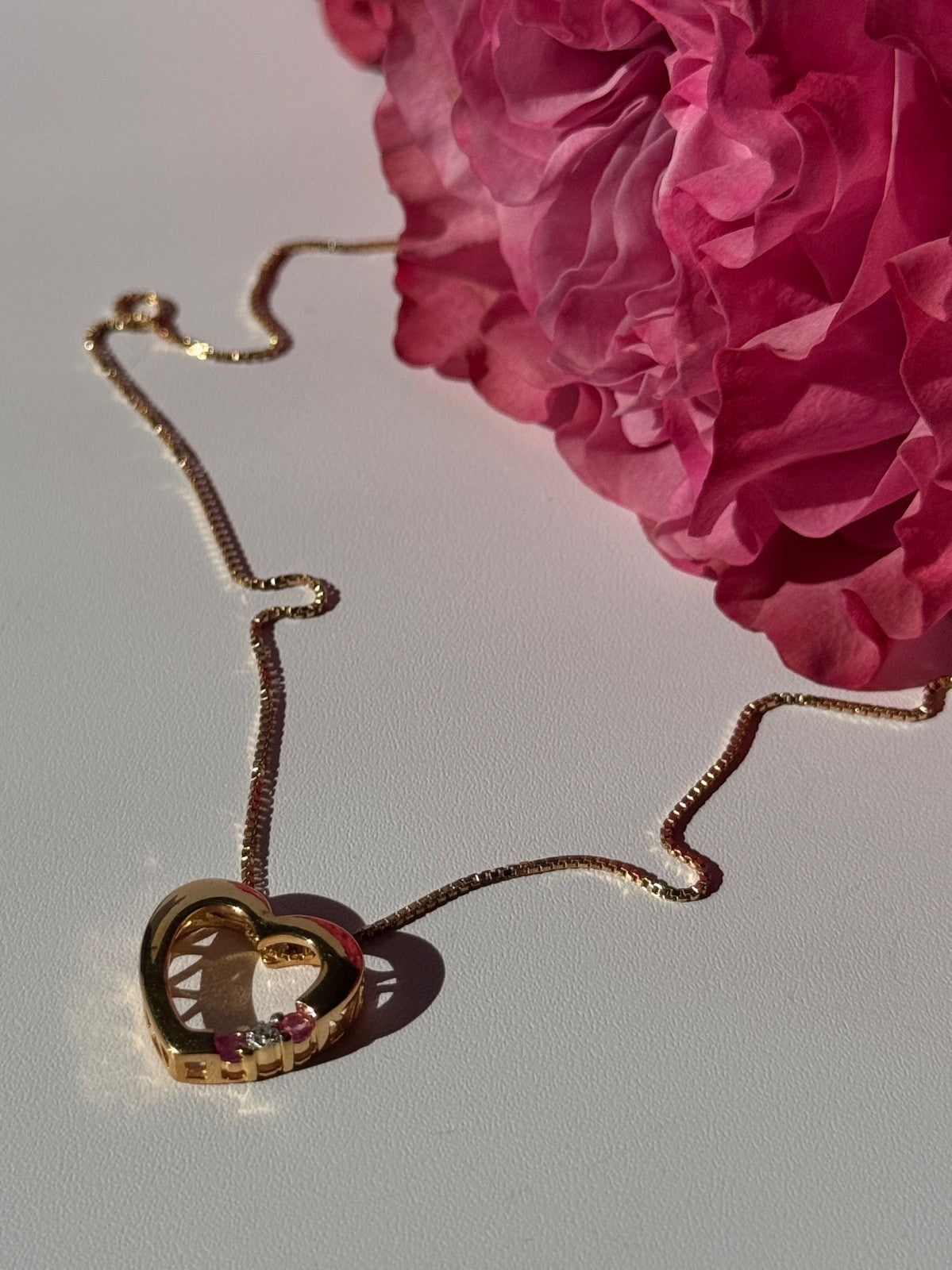 925 Sterling Silver Gold Plated Ruby & Diamond Heart Necklace
