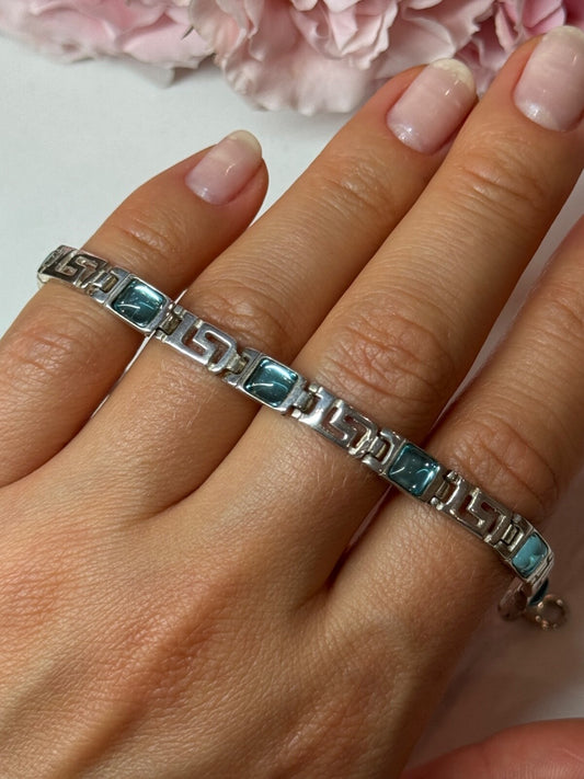 925 Sterling Silver Bracelet Aquamarine Length 7.5 in