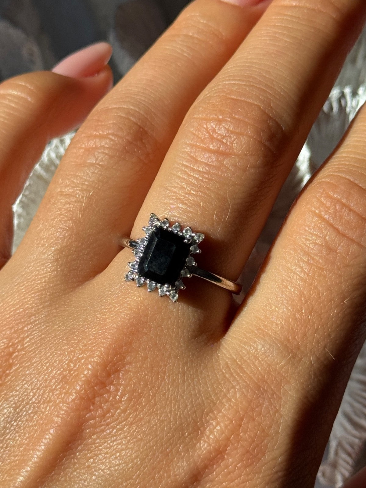 925 Sterling Silver Onyx & Beryl Ring Size 9