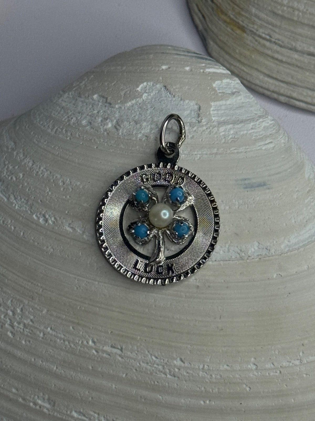 M&M 925 Sterling Silver Good Luck Pearl & Larimar Pendant Length 1.10 Inch