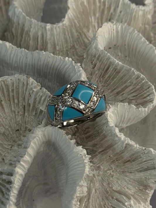 925 Sterling Silver Turquoise & CZ Ring Size 6