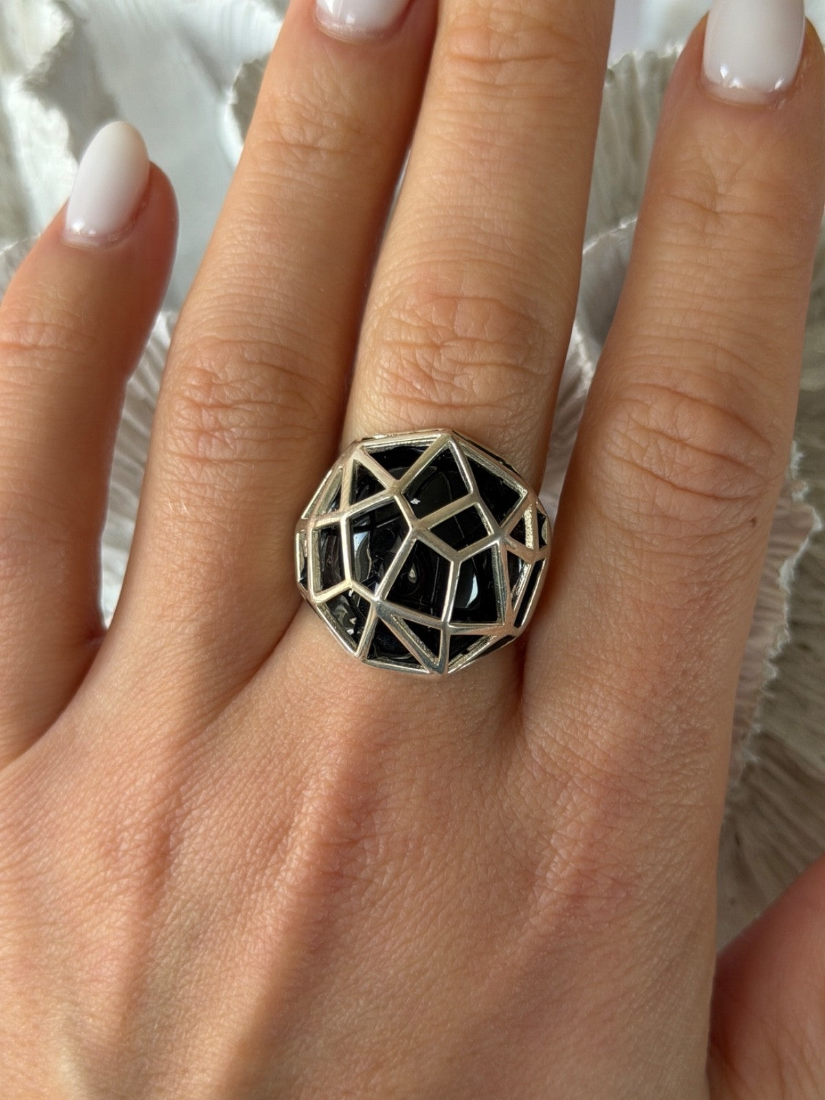 ARD Modernist 925 Sterling Silver Geometric Black Onyx Ring Size 8
