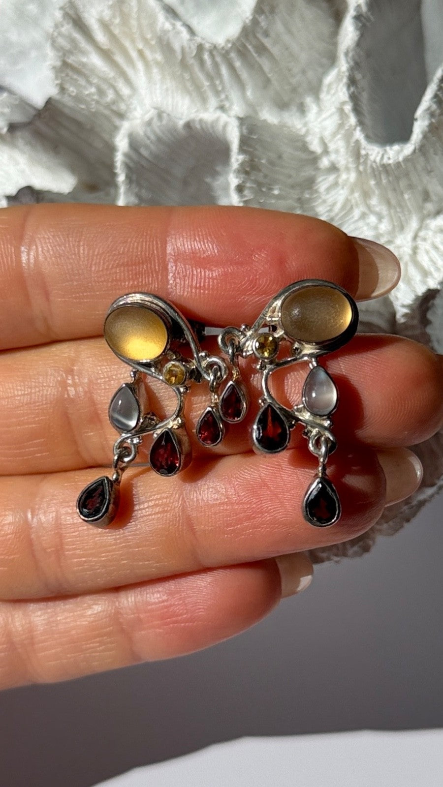 Vintage 925 Sterling Silver Multi Color Gemstones Earrings